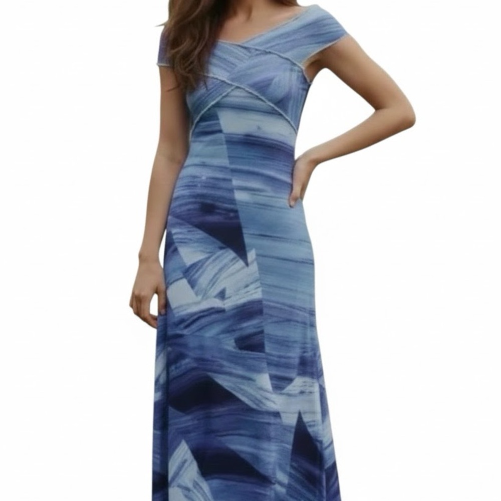 Soft Surroundings Delphinium Blue Abstract Print Smocked Maxi Dress XL